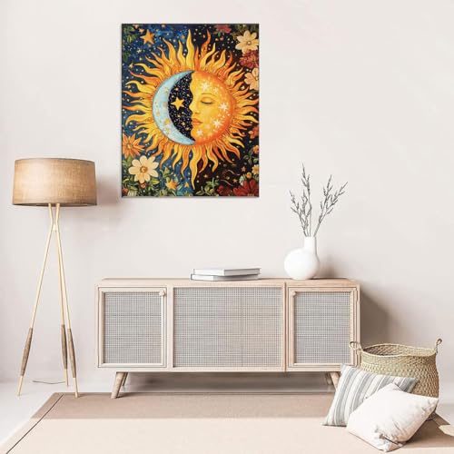 Image of WUSARPLY Sun and Moon Stamped Cross Stitch Kits for Beginners Adults