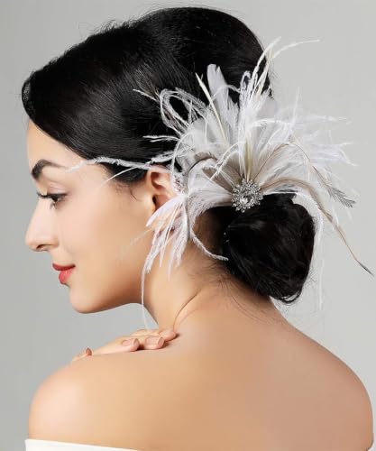 Pinza para cabello con plumas blancas y cristales miniatura 1