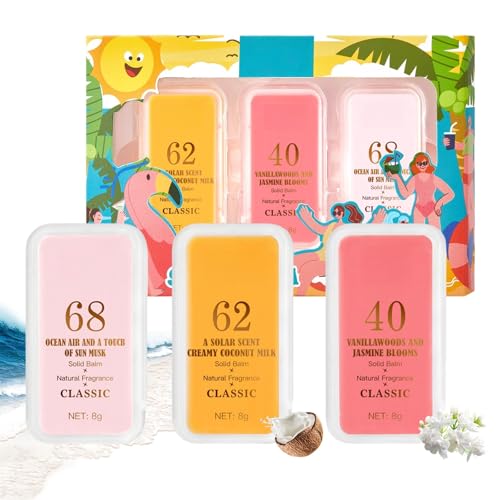 Set di profumi da viaggio da donna con balsamo solido e portatile, fragranze naturali di lunga durata, mini profumo, cera, idea regalo, non appiccicoso, 3 profumi di oceano, cocco, gelsomino