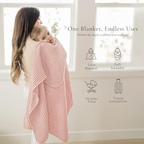 Image of Konssy Waffle Baby Blanket for Boys & Girls, Soft Newborn Swaddle Blanket
