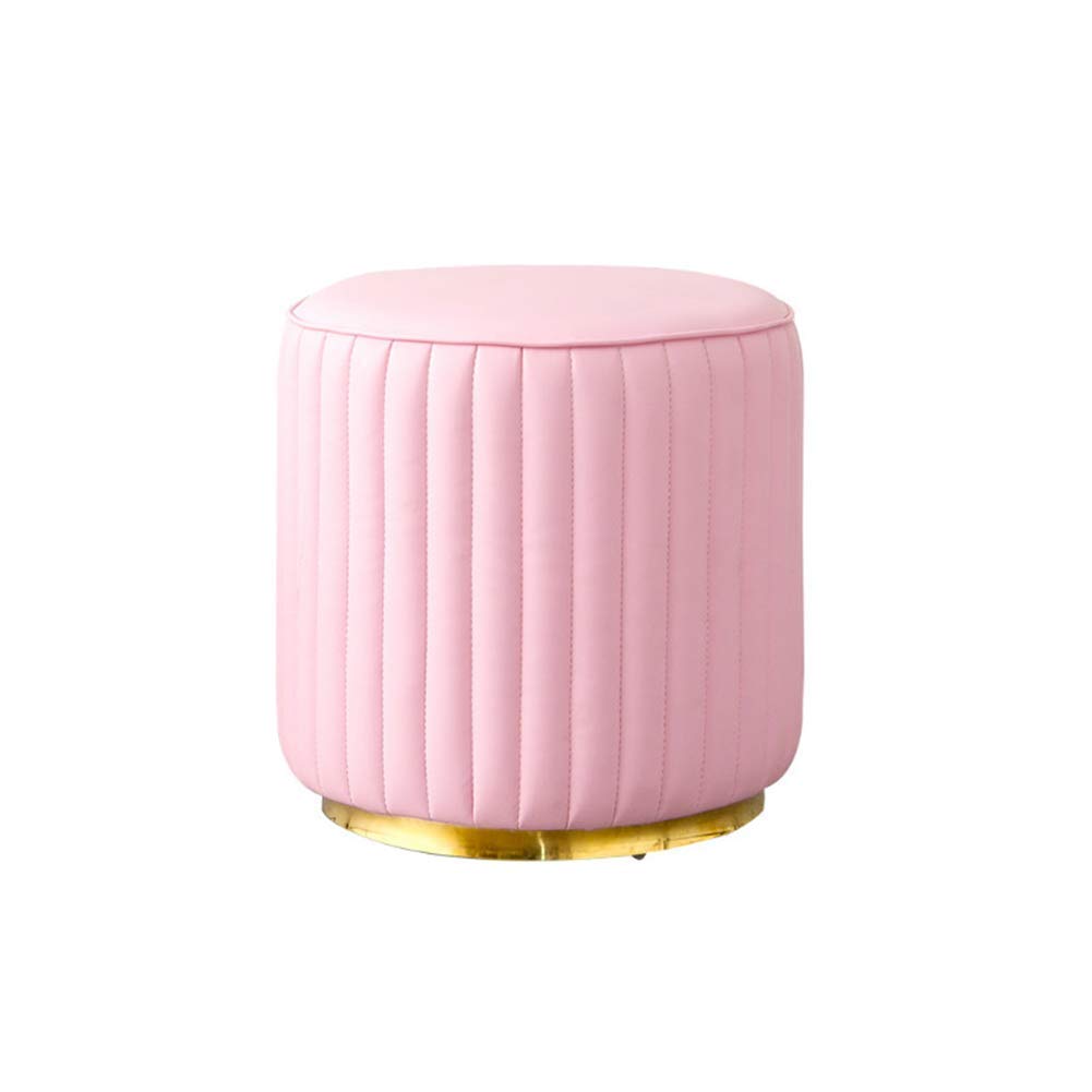 Pouf rond en cuir rose et finitions dorées d'exception