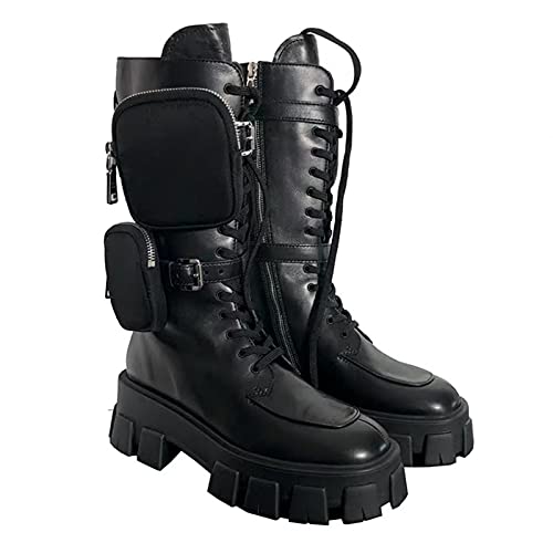 Dabeigouzxuezn Botas de Pelo Mujer Toe Redondo Plataforma Chunky Botas for Mujer Lace UP Martin Botas Mujeres Botas Mujeres Botas Negras Invierno Alto Tops (Shoe Size : 35) Cover