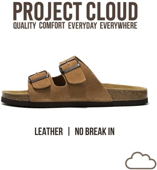 Project Cloud 100% Genuine Leather Mens Sandals - Memory Foam Insole & Cork Footbed Slides for Men Footwear - Non-Slip Summer Sandals for Men & Lightweight Mens Slides (Heritage) - Image 5