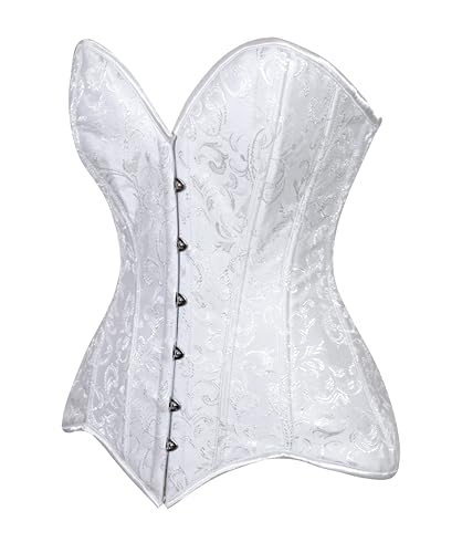 Daisy corsets Womens Womens White Brocade Overbust Corset Top Cincher W/Busk Closure3