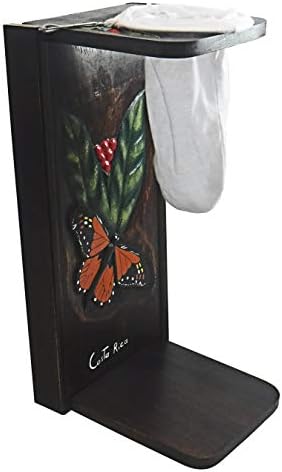 Chorreador Costa Rica Orange Butterfly Wood Pour Over Coffee Dripper Stand - Manual Drip Coffee Maker Portable for Easy Coffee Hand Drip Thru Cloth Coffee Sock Filter Handmade Coffee Maker Pour Over