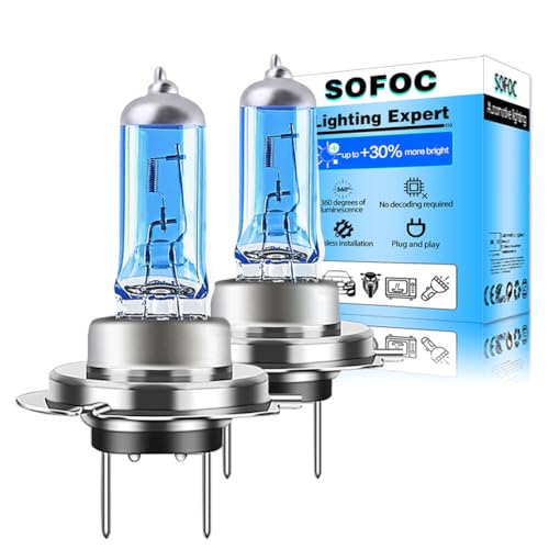 SOFOC H7 Bulb 12V Faro de Coche Blanco 6000K 2000Lm 30% Más Brillante PX26D DRL Luz Delantera Antiniebla 100W 64210 Replacement 2Pcs