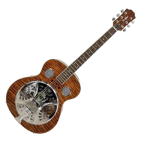 40-Inch Resonator Guitar with Spruce Top & Sapele Body - Tiger Flame Finish Okoume Neck Rosewood Fingerboard | Bronze Strings | Beginner guitar
