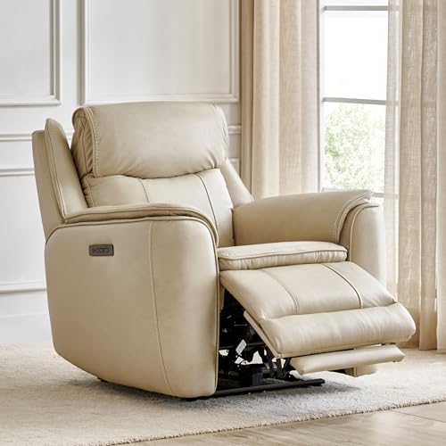 Image of Home Centre | Potsdam Half Leather 1-Seater Zero Gravity Electric Recliner | Recliner Sofa for Living Room | Ivory | 1 Year Warranty
