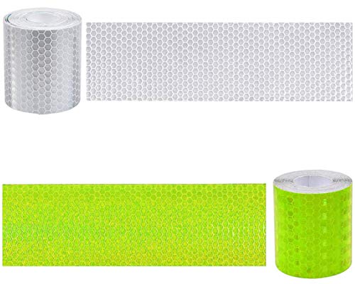 DMFSHI Cinta Reflectora, Cinta Adhesiva Reflectante, 2 Cintas Reflectantes Autoadhesivas de Seguridad para Vehículos, Bicicletas, Impermeable de Alta Intensidad, 10 cm * 3 m (Blanco, Amarillo)