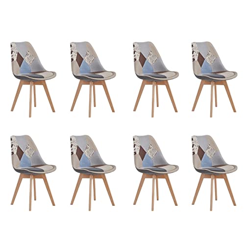 Grandca Home Juego De 8 Sillas De Comedor, Silla De Cocina Con Estructura De Madera, Sillas Tapizadas Con Asiento De Tela De Retazos Marrón Grandca Home Juego De 8 Sillas De Comedor, Silla De Cocina Con Estructura De Madera, Sillas Tapizadas Con Asiento De Tela De Retazos Marrón