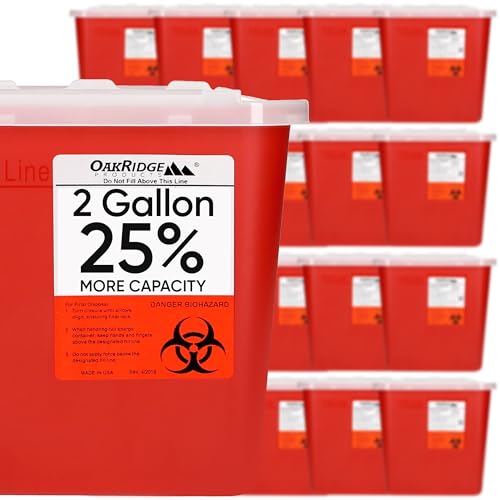 Image of Oakridge Products Large Sharps Container for Home Use and Professional 2 Gallon (20-Pack) with Sliding Top, Biohazard Needle and Syringe Disposal, CDC Certified