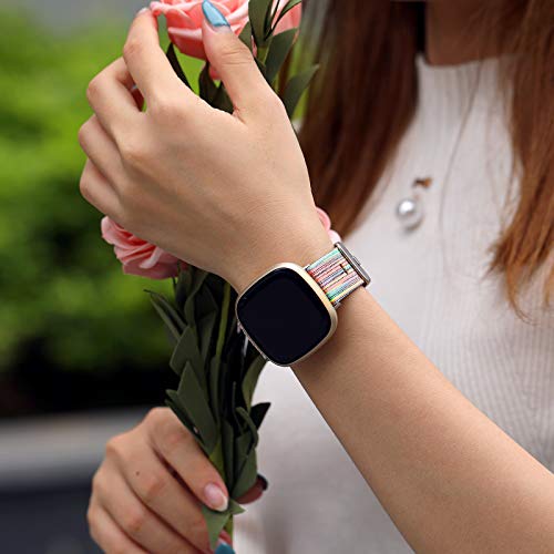 Maledan Woven Bands Compatible With Fitbit Versa 3 / Sense 2 / Sense Smartwatch, Lightweight Comfortable Woven Fabric, 2 Pack Large Rainbow Lavender #TOP6