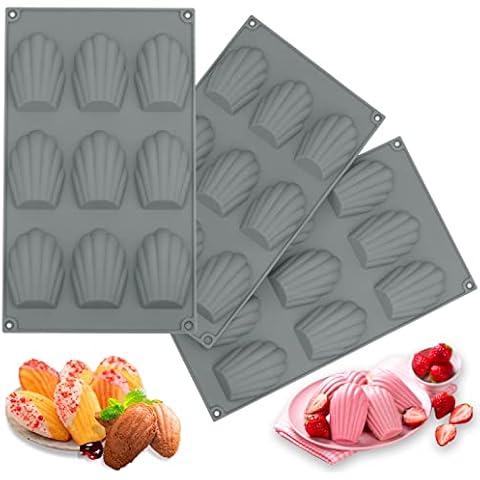Madeleines Baking Tray Set of 3, Madeline Tins for Baking, Silicone Madeleine Tray Silicone Baking Moulds, Madeleine Pans, Madeline Cookies Mold Heat Resistant & BPA-Free Silicone Baking Trays Cover