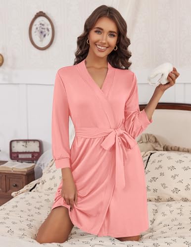 Image of HOTOUCH Womens Robe Lightweight Short Knit Bathrobe Soft Ladies Sleepwear with Pockets