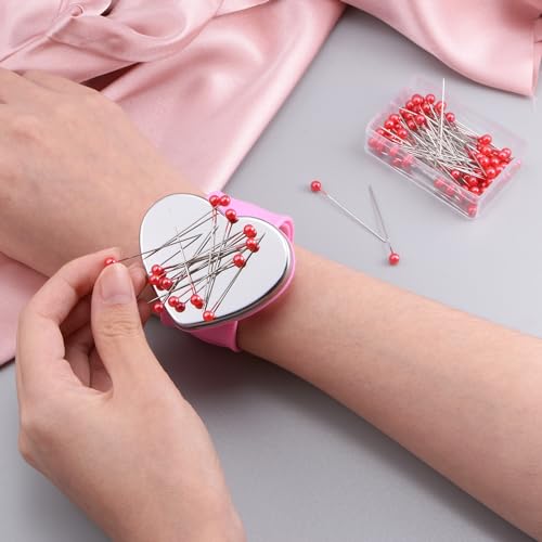 HARFINGTON Pulseira magnética com 100 pinos de cabeça de plástico para costura de pulso em forma de
