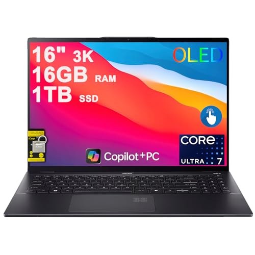 Image of Acer Swift 16 AI Laptop 16 inch 3k OLED 120Hz Touch (100% DCI-P3) Intel 8-core Ultra 7 256V (Up to 47 Tops) 16GB RAM 1TB SSD Backlit Fingerprint for Designer Business Work Win11 ICP Hub