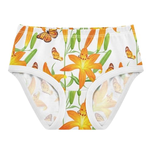 Girls' Underwear, Orange Yellow Lilies Toddler Girl Panties, Cotton Underwear Girls, 2T–8 Years