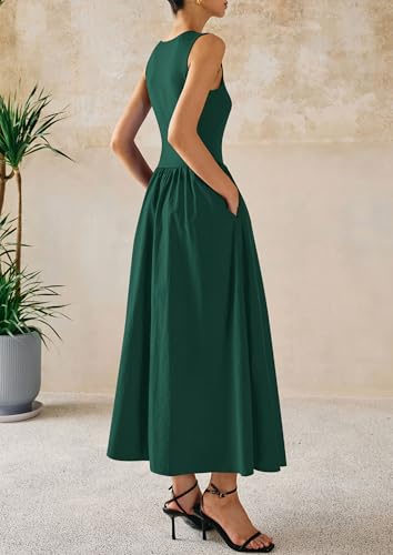 Image of PRETTYGARDEN Maxi Dresses for Women 2026 Summer Casual Sleeveless Patchwork Flowy Vacation Sundress Knit Long Work Tank Dress