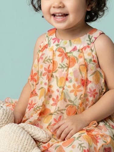 Image of Nautinati Baby Girls All-Over Printed Dress with Halter Neck and Ruffle Details | Age 0-2 Years