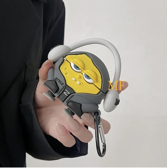 Image of Earphone Cover Compatible for Realme Buds T300, Soft Silicone Skin Shock-Absorbing Protective Case With Keychain (Front LED Visible) (BoB With Grey Band)