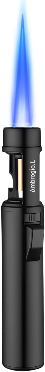 1800℃ Jet Torch Lighter,Butane Refillable Windproof Adjustable Flame Intensity with Flame Lock for Hiking Cooking Camping Outdoors (Silvery)