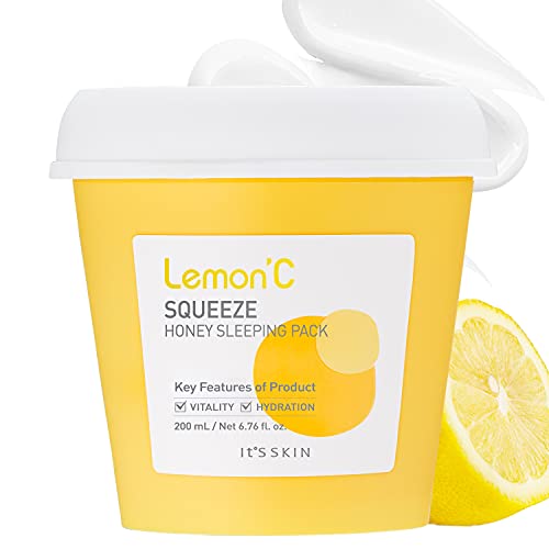 Overnight Sleeping Mask with Lemon Extracts, Honey, Niacinamide, and Hyaluronic Acid, Night Cream for Smooth, Toned, and Moisturized Skin - It'S SKIN Lemonâ€™C Squeeze Sugar Sleeping Pack 200ml (6.76 oz.)