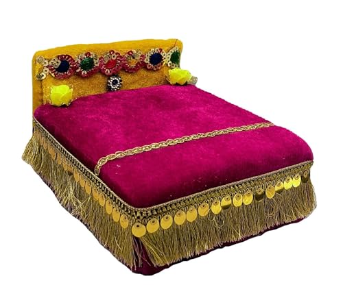 Image of RD Handicraft Thakur ji Bed, Laddu Gopal ji Bed, Bal Gopal ji Bed with Blanket Silk All Purpose Bed |Multi (17x16x10 cm)