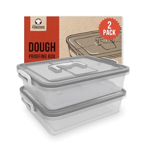Chef Pomodoro Large Pizza Dough Proofing Box with 2 Trays and 2 Lids, 44 x 34 cm, Pizza Dough Container with Lid Fits 6-8 Dough Balls, Pizza Dough Tray With Convenient Carry Handle (Grey)