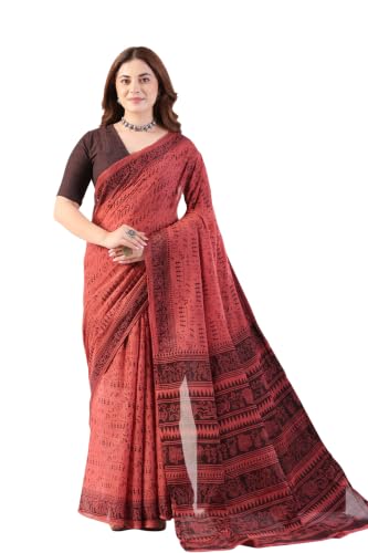 Image of TAMAIRA FASHION Mulmul Pure Cotton Saree For Woman Warli Printed|Office Wear Daily Wear Sarees For Women Without Blouse Piece(Available in 19 Colours)