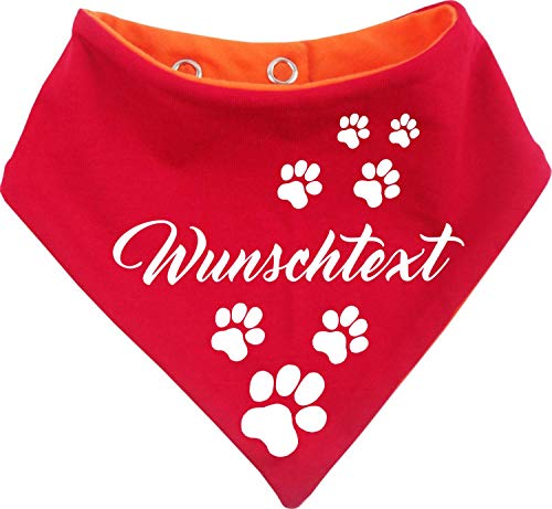 beidseitiges Multicolor Hunde Wende- Halstuch (Fb: rot-orange) (Gr.4 - HU 45-52 cm) mit Ihrem Wunschtext