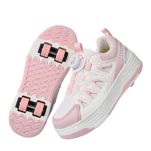 ENEN Zapatos con Ruedas Zapatillas con 4 Ruedas para niños y niña,Zapatillas de Correr al Aire Libre de Patinaje sobre Ruedas multifuncionales en Dos (9939 Rosa,34)