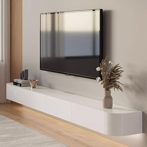 Meuble TV moderne gain de place blanc étagère multimédia suspendue - 3