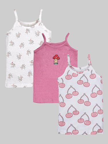 Image of KiddoPanti Girls 100% Cotton Printed Camisoles Tank Top Slips Pack of 3