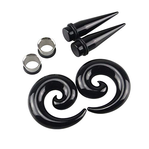 Acrylic Ear Gauge Spiral Taper Stretching and Stainless Steel Single Flare Plugs Flesh Tunnel Eyelet Kit with O-ring 3 Pairs2