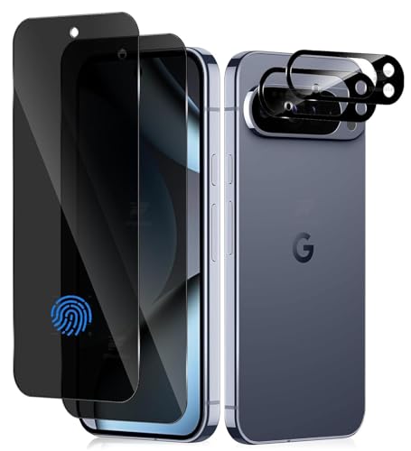 Image of WonRia 2+2 Pack - Privacy Tempered Guard for Pixel 10 Pro XL 5G [FingerPrint Unlock] with 3D Camera Glass Protector Screen Guard Protector | Anti-Spy - Installation Kit