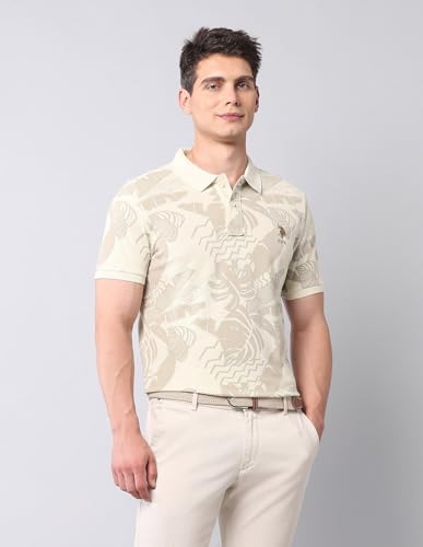 Image of U.S. POLO ASSN. Denim Co. Men's Tropical Printed Pure Cotton Polo Shirt