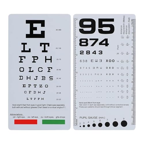 Image of Pocket Eye Chart, 2 in 1 Snellen Eye Chart, Rosenbaum Pocket Eye Chart, Handheld Double Sided Plastic Eye Chart for Eye Exams