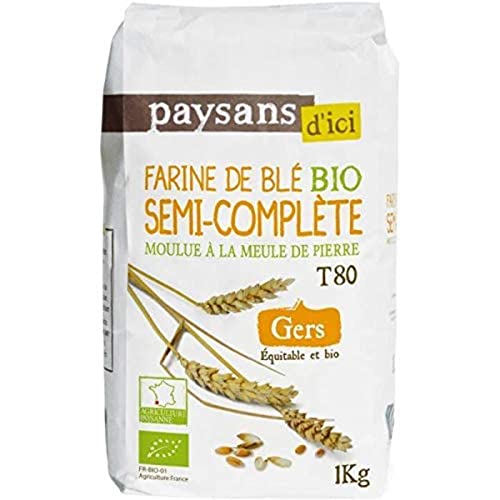 Paysans d'ici Farine de Blé Semi-Complète T80 Équitable, Bio, 1kg