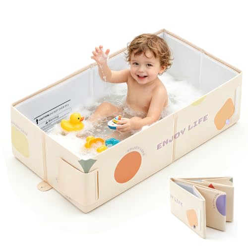 Image of Toddler Bath Tub for Shower, Foldable Baby Bathtub, Portable Kids Bathtub & Collapsible Bathtub for Toddlers 1-8, Infant Newborn, Travel Baby Bath, Banera para Bebe, White Dot