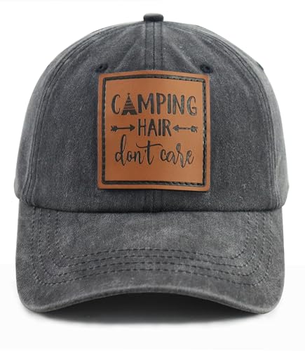 Camping Gifts for Women Men, Camper Accessories Hat, Glamping Essentials Baseball Cap, Mother's Father's Day Birthday Gifts for Camp Dad Mom Papa Mama (Leather Patch Black)
