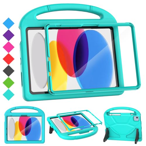 SUPLIK Kids Case for iPad A16 11-Inch 2025 (11th Gen) & iPad 10th Generation (10.9' 2022), Durable Shockproof Stand Cover with Screen Protector/Pencil Holder/Handle for Kids, Cyan