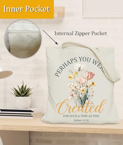 Image of Aesthetic Christian Gifts Tote Bag for Church, Religious Tote Bag for Bible Study, Medium Size with Inner Pocket