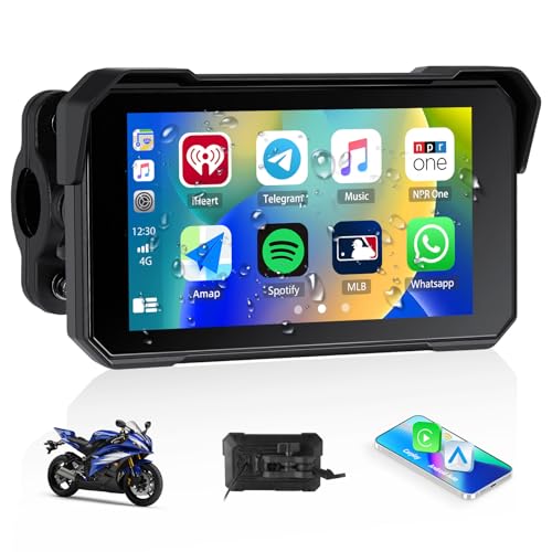 CarPlay Screen for Motorcycle,Portable Wireless Carplay/Android Auto for Motorcycle,5 inch IPS Waterproof Portable Radio GPS Display for Motorbike with Bluetooth,TF Port