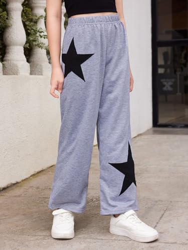 SOLY HUX Girl's Graphic Sweatpants Star Print Cute Sweat Pants Elastic High Waisted Wide Leg Long Pants4