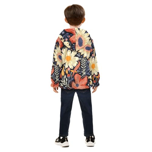 Boys Girls Fleece Jacket Big Flowers Plant Kids Warm Hooded Outwear Coat4