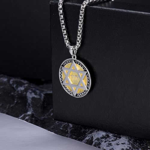 Star of David Pendant Necklace 925 Sterling Silver Jewish Jewelry Gift for Men Women Silver Gold Black (01-Star of David & Yahweh 01)3