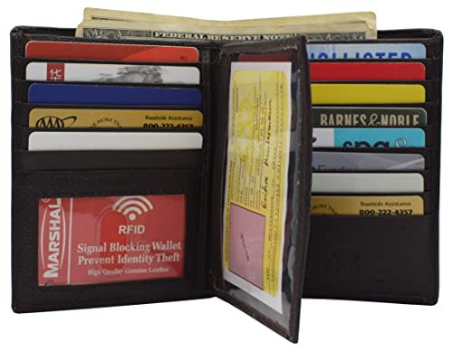 MARSHAL RFID Blocking Bifold Hipster Multi Credit Card ID Holder Wallet Premium Leather (Brown)2