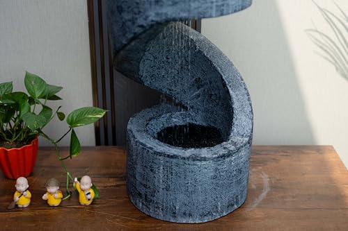Image of EXPLEASIA Spiral Table Desk-Top Indoor Fountain Water Fountain for Garden Water Fountain for Home vastu Fountain for Home Decor Waterfall (31L x 31B x 59H cm) (Grey)