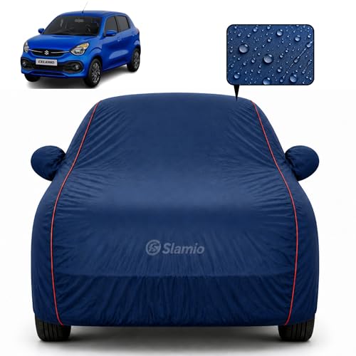 Image of Car Cover for Maruti Suzuki Celerio 2014-2020 | 100% Waterproof Heavy-Duty 3-Layer Car Body Cover | All-Weather Rain,UV,Sun & Dust Protection | Custom Fit | Mirror & Antenna Pockets |Navy Blue
