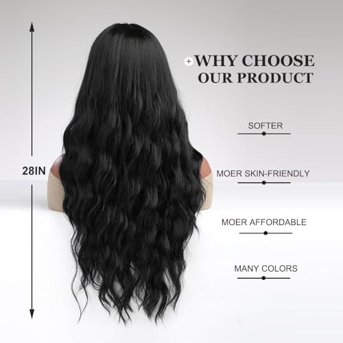Esmee Long Wavy Black Wig for Women Natural Synthetic Hair Heat Resistant Wigs, 28 pollici - Image 4